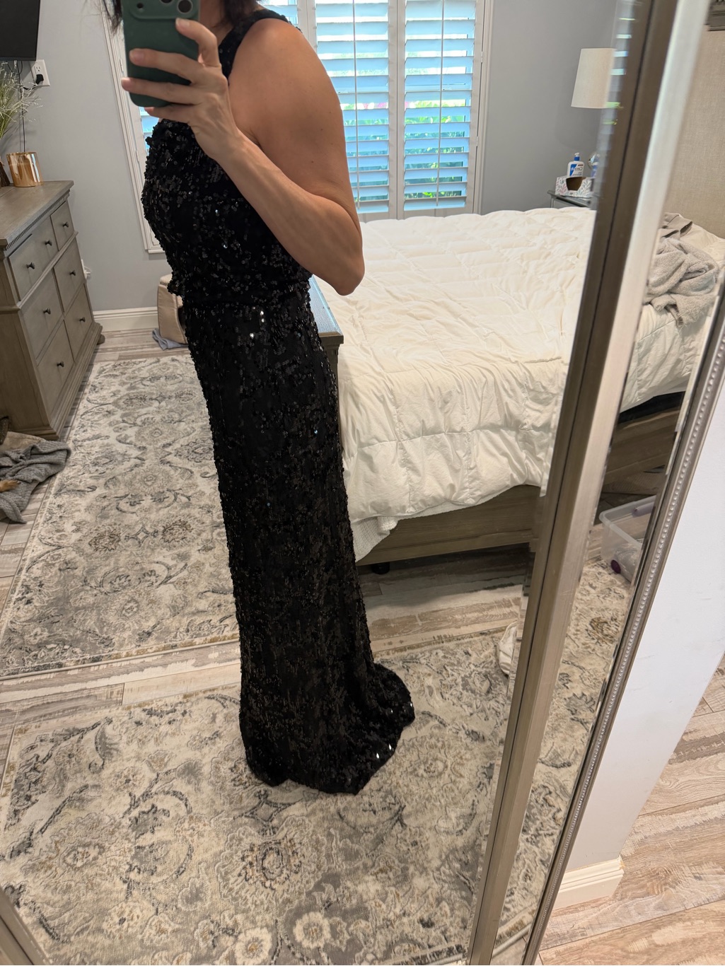 Black Sequin Halter Evening Gown
